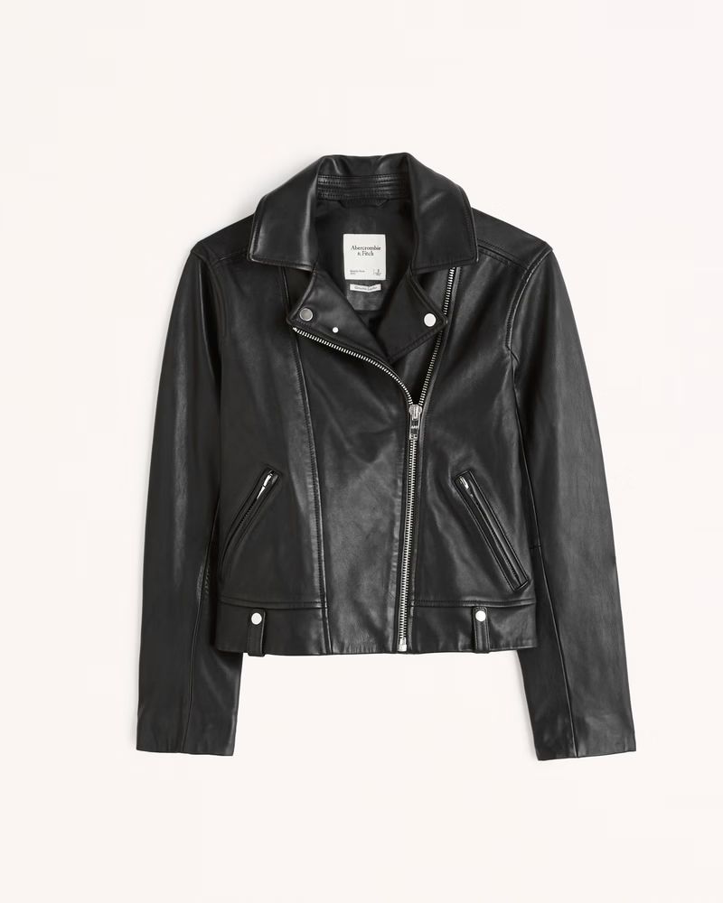 Abercrombie & Fitch Women's Genuine Leather Moto Jacket in Black - Size XS | Abercrombie & Fitch (US)