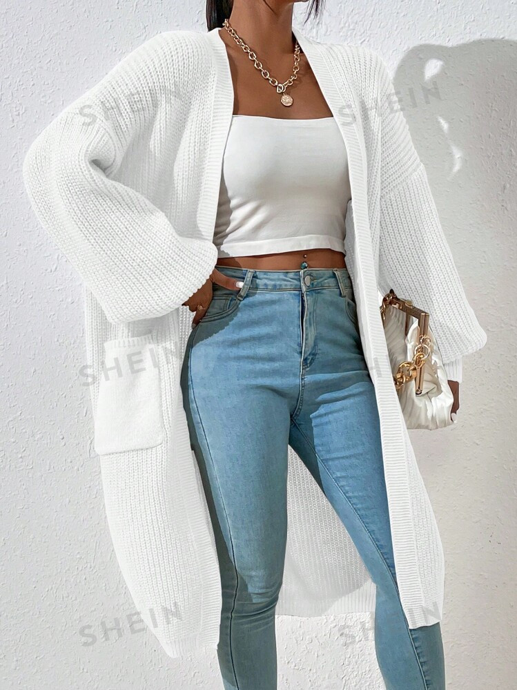 SHEIN Essnce Dual Pocket Drop Shoulder Duster Cardigan | SHEIN