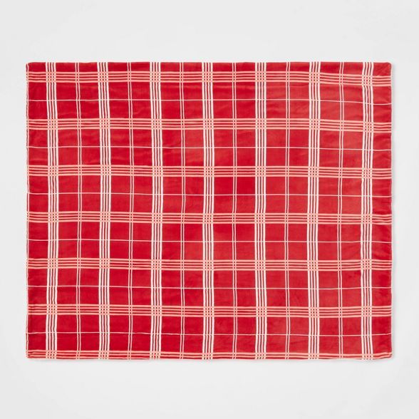 Windowpane Plaid Printed Plush with Sherpa Reverse Christmas Throw Blanket - Threshold™ | Target