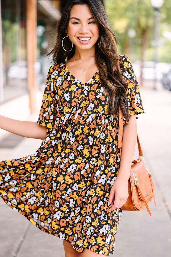 All Set Mustard Yellow Floral Babydoll Dress | The Mint Julep Boutique