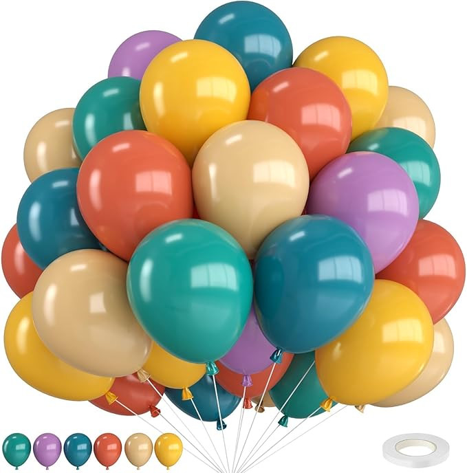 Boho Rainbow Balloons,12 Inch Boho Colorful Retro Lemon Yellow Orange Ivory White Slate Blue Purp... | Amazon (US)