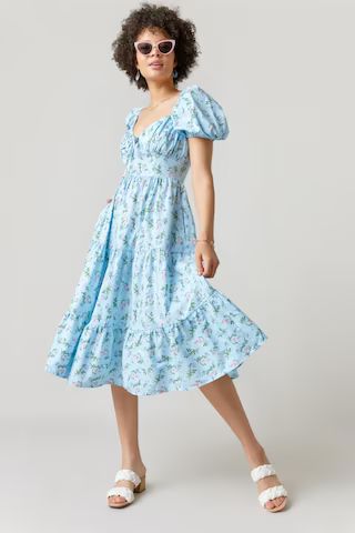 Lyn Floral Puff Sleeve Tiered Midi Dress | Francesca's