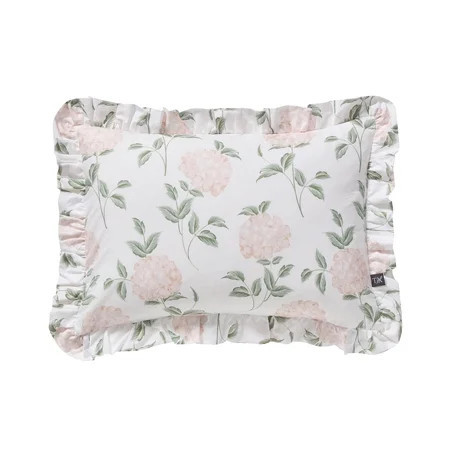 My Texas House 14" x 20" Green/Pink Hydrangea Ruffle Decorative Pillow Cover | Walmart (US)