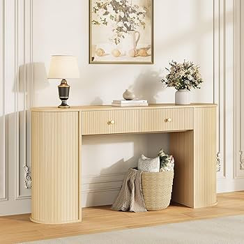 59" Fluted Console Table with 2 Drawers - Wood Entryway Table with Storage, Long Modern Sofa Tabl... | Amazon (US)