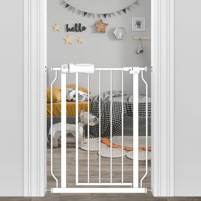Narrow Baby Gate 24 To 29 Inch Wide Pet Gate Pressure Mounted No Drill Safety Gate Walk Through Metal Child Gate For Kids Stairs Or Pets Indoor White | Wayfair North America