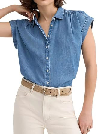 SUNNOW Women's Light Blue Batwing Sleeve Top - Relaxed Fit Button Front Shirt | Amazon (US)