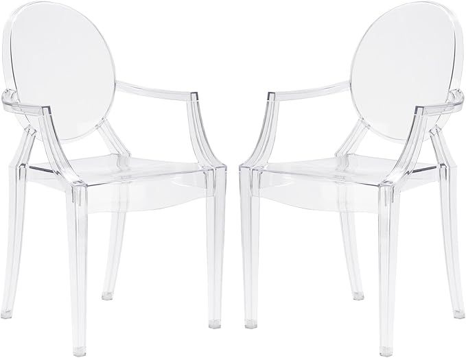 Poly and Bark Burton Arm Plastic Dining and Patio Ghost Chair, Stackable, Fully Assembled,  Suita... | Amazon (US)
