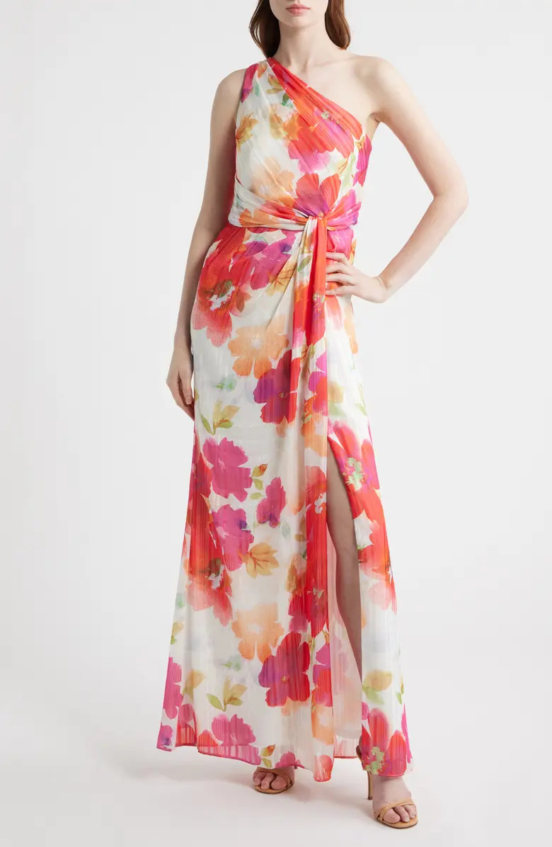 Metallic Floral One-Shoulder Gown | Nordstrom