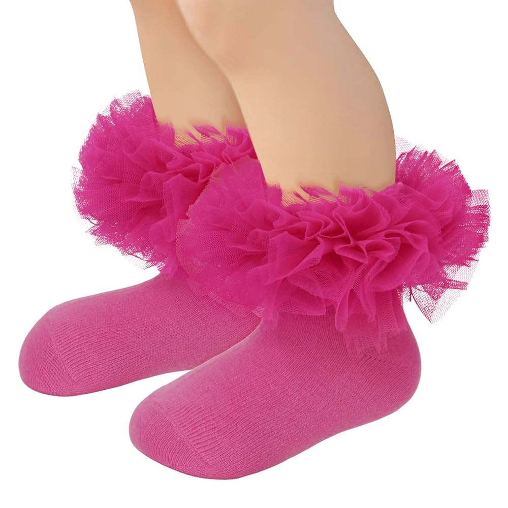 Zando Ruffle Socks for Toddler Baby Girls Double Frilly Lace Dress Socks Kids Ankle Tutu Socks | Amazon (US)