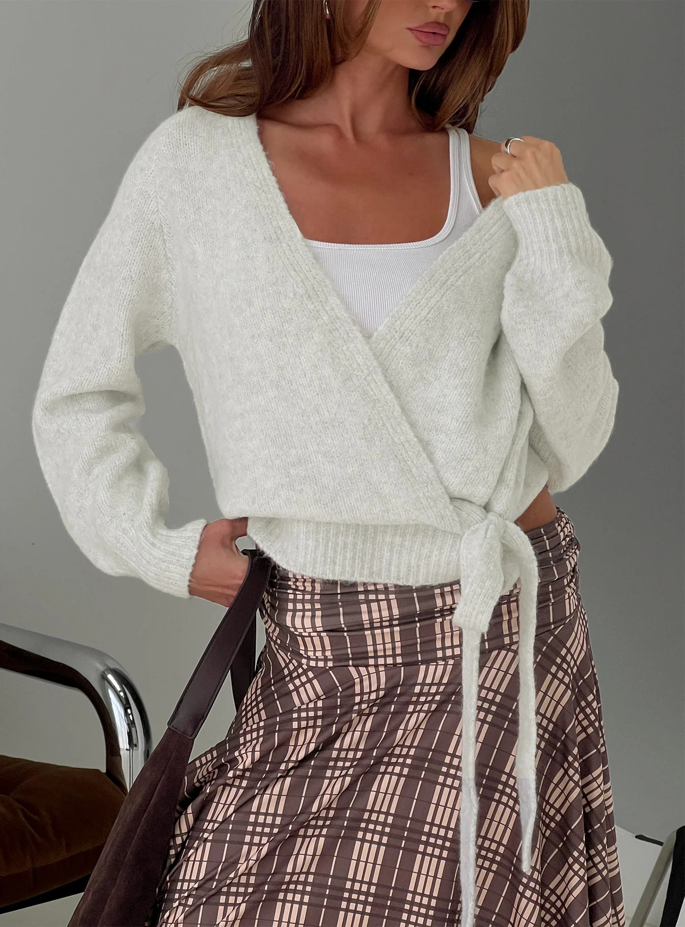 Daelan Wrap Knit Cardigan Grey Marle | Princess Polly US