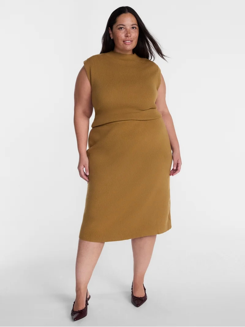 Terra & Sky Women\u2019s Plus Mock Neck Pullover Top and Midi Skirt Set, 2 Piece, Sizes 0X-5X | Walmart (US)