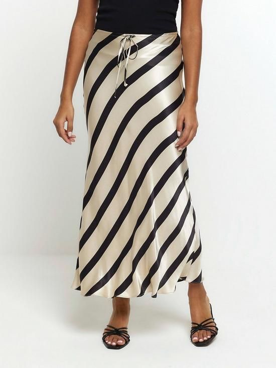Bias Cut Striped Maxi Skirt - Black | Very (UK)