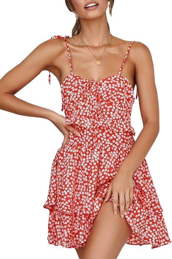BerryGo Women's Boho Floral Fit and Flare Ruffle Dress Backless Aline Dress | Amazon (US)