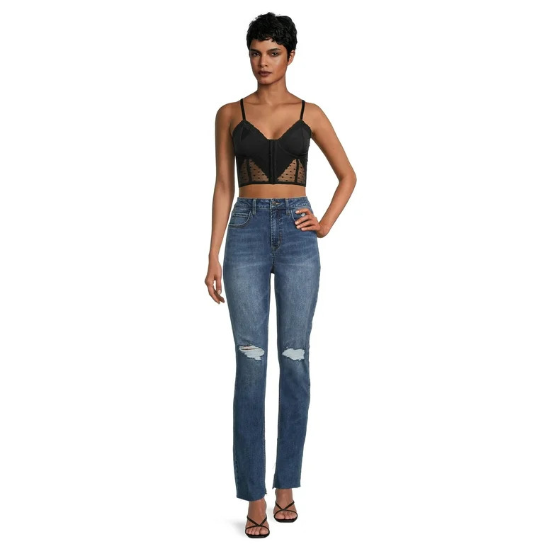 No Boundaries Juniors Lace & Dot Mesh Bustier | Walmart (US)