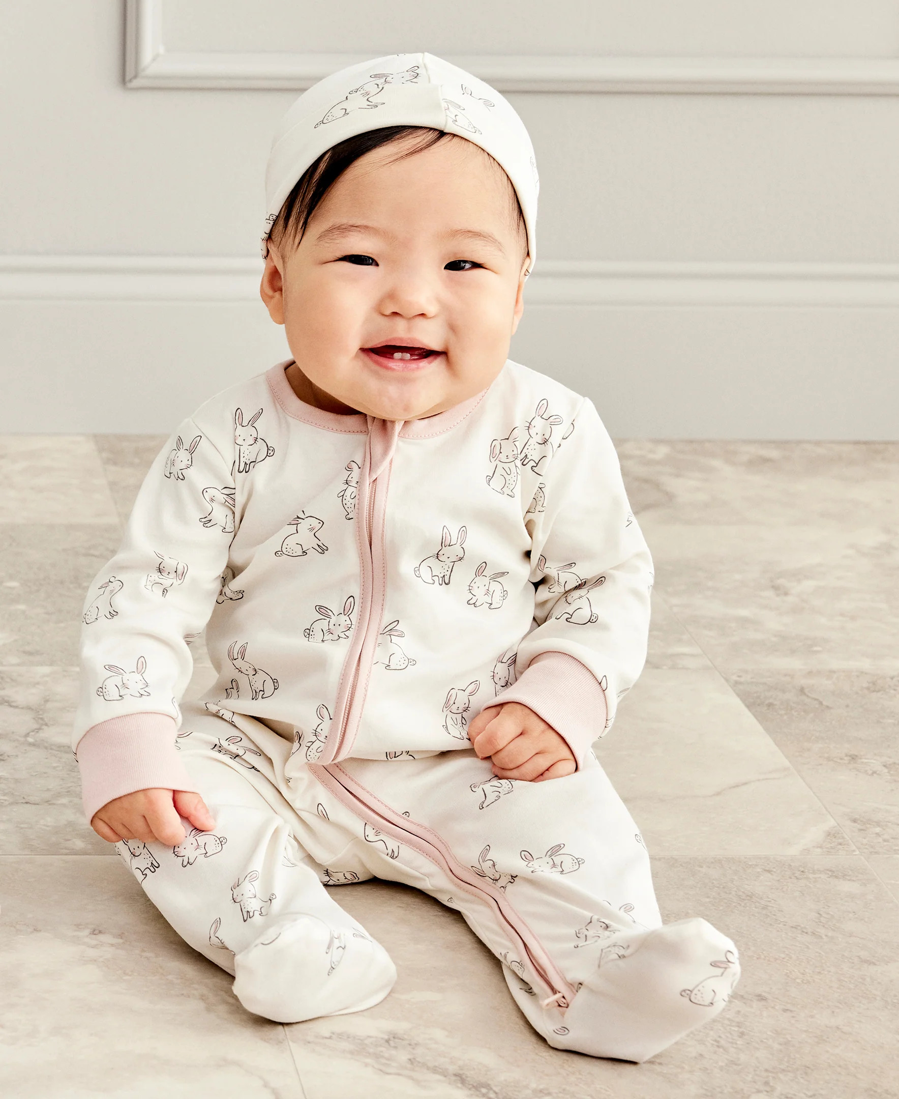 Kissy Love Bunny Buddies Pink Zip Footie | Kissy Kissy