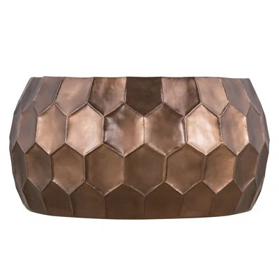 32" Round Coffee Table Of Aluminum, Glossy Diamond - Base, Antique Copper Finish, Hand Hammered Metalwork, Hassle Home Maintenance Aluminum With Desig | Wayfair North America