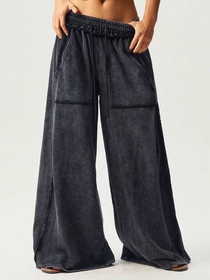 Bohemela Boho Bohemia Casual Knitted Solid Color Patchwork Loose Wide-Leg Washed Women Pants | SHEIN