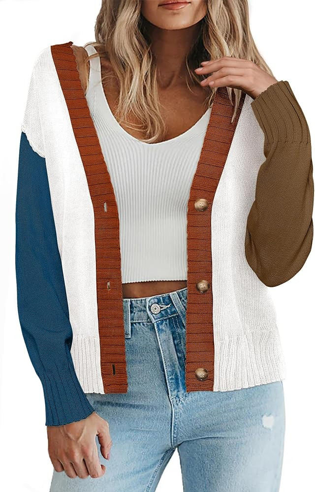 Zeagoo Women's Cropped Cardigan 2024 Fall Button Sweaters V Neck Long Sleeve Cardigans Knit Outwe... | Amazon (US)