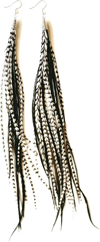 Bohemian handmade long lightweight feather dangle earrings for women | Amazon (US)