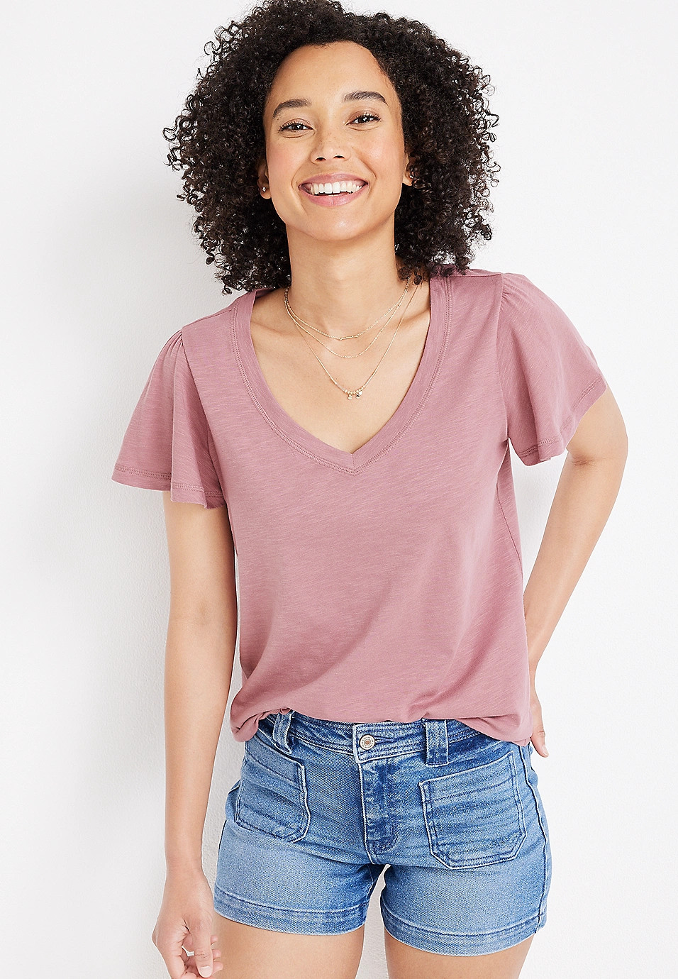24/7 Waverly Flutter Sleeve Tee | Maurices