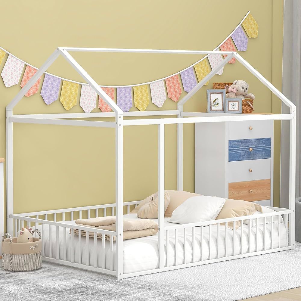 Bellemave Full Size Montessori Floor Bed, Metal House Bed Frame, House Floor Bed for Kids, Montes... | Amazon (US)