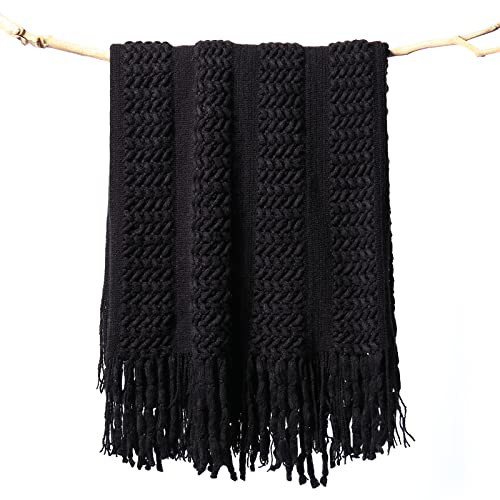 lifein Fall Black Throw Blanket for Couch-Soft Boho Bed Throw Blankets,Cozy Knitted Throw Blanket,Small Knit Farmhouse Lightweight Blanket&Throw for Autumn,Woman,Chair,Sofa,Home Decor(Black,50 * 60") | Amazon (US)