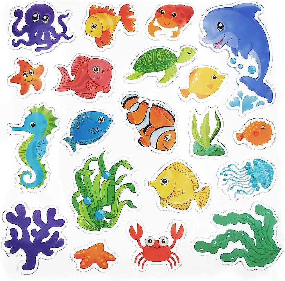 20 Pieces Sea Animals Thick Gel Clings Ocean Window Gel Clings Decals Stickers for Toddlers Kids ... | Amazon (US)