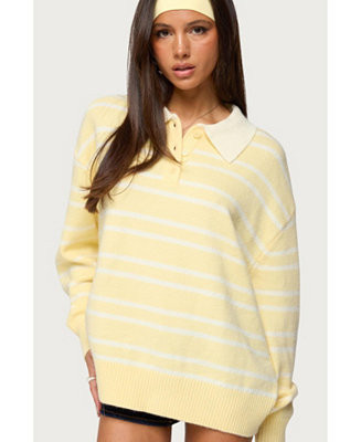 Edikted Womens Rilynn Striped Polo Sweater - Macy's | Macy's