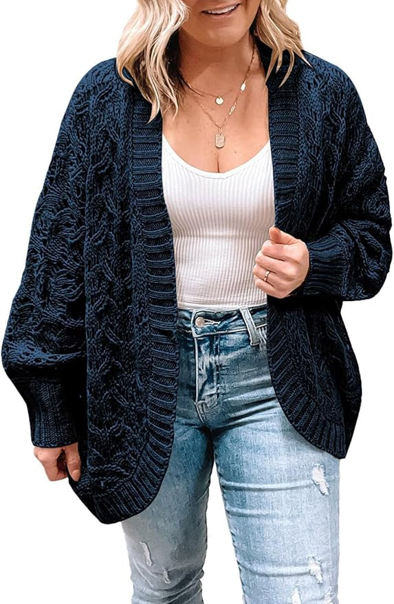 Eytino Womens Plus Size Crochet Cardigan Sweater Long Sleeve Hollow Out Open Front Cardigans Outw... | Amazon (US)
