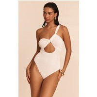 White Crinkle One Shoulder Cut Out Swimsuit | PrettyLittleThing US