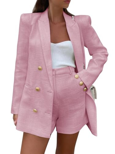 Cicy Bell Womens 2 Piece Tweed Blazer Shorts Sets Long Sleeve Double Breasted Suit Jackets Busine... | Amazon (US)