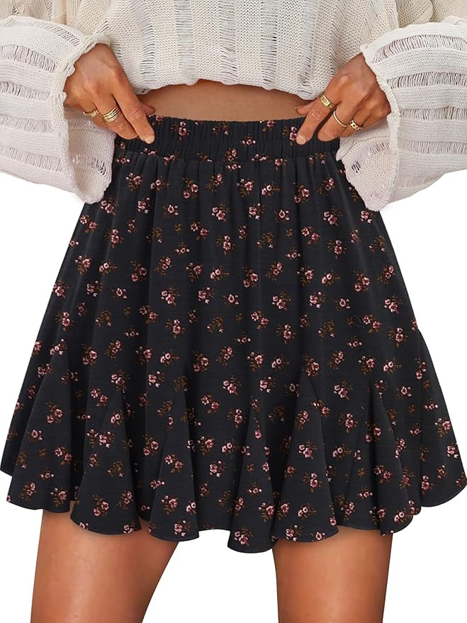BETTE BOUTIK Women's Pleated Skater Skirt Basic Casual High Waisted Ruffles Flared Mini Lingerie ... | Amazon (US)