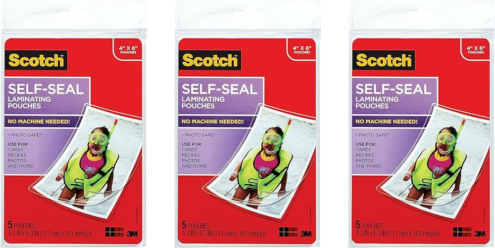 3 Pack of 5 Scotch 4 x 6 Inches Self-Sealing Laminating Pouches | Amazon (US)