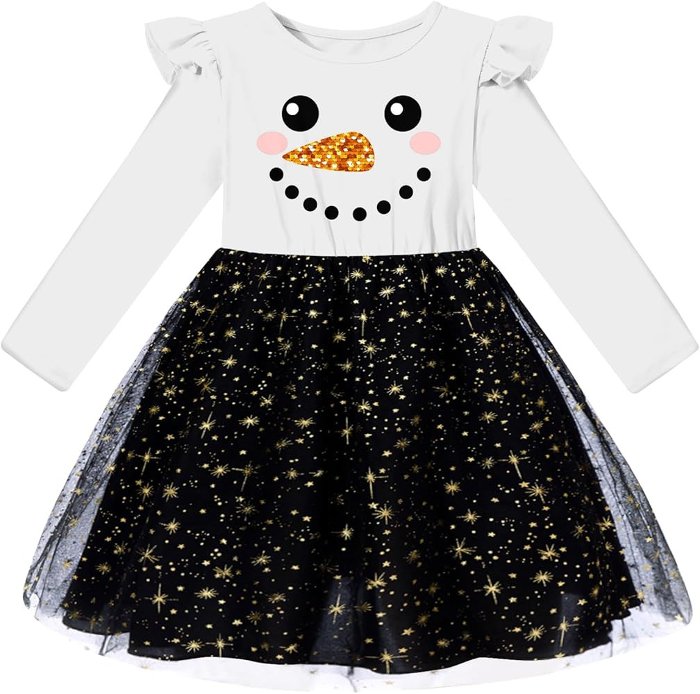 Toddler Girls Christmas Tulle Dress Sequin Princess Party Dresses Long Sleeve Xmas Clothes 2-6 Ye... | Amazon (US)