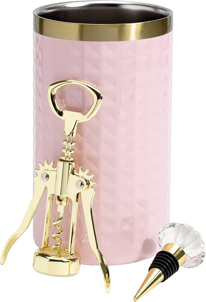 Paris Hilton Wine Bottle Chiller Set, Insulated Double Wall Chiller, Gold Winged Corkscrew Wine B... | Amazon (US)