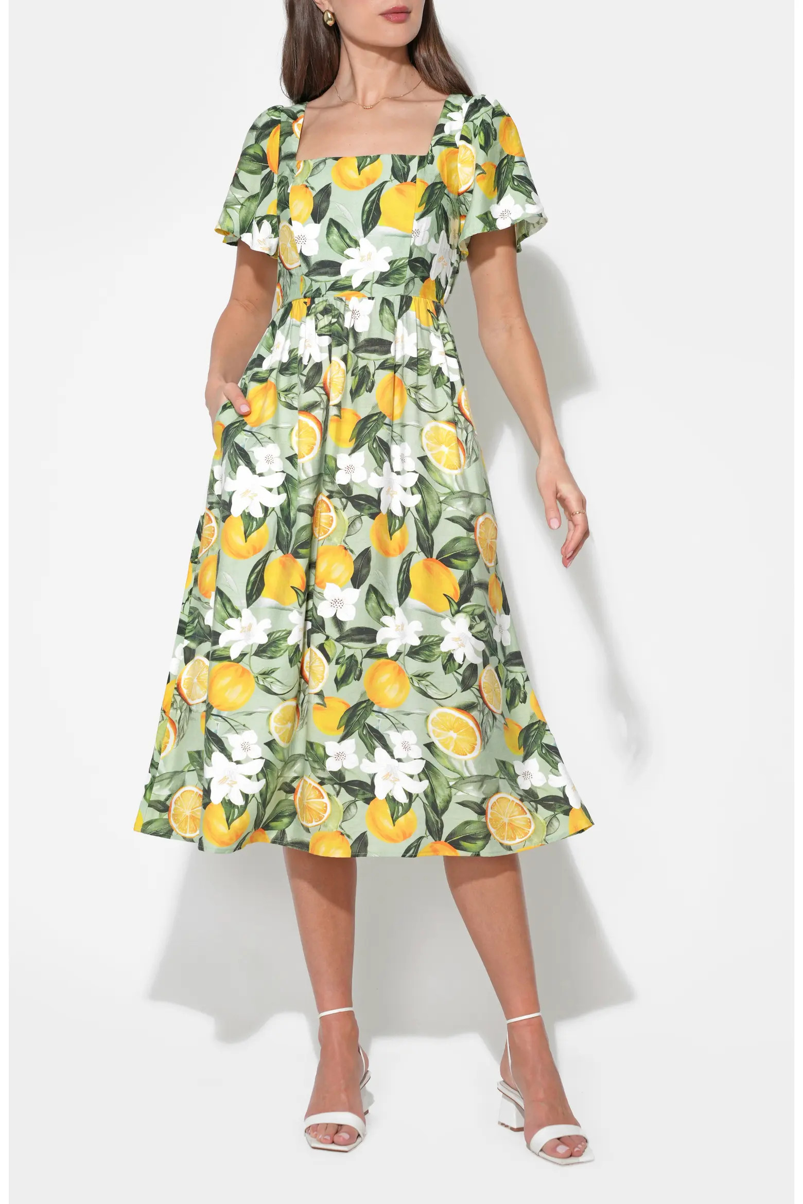 Kailany Lemon Fit-and-Flare Midi Dress (Women) | Nordstrom | Nordstrom