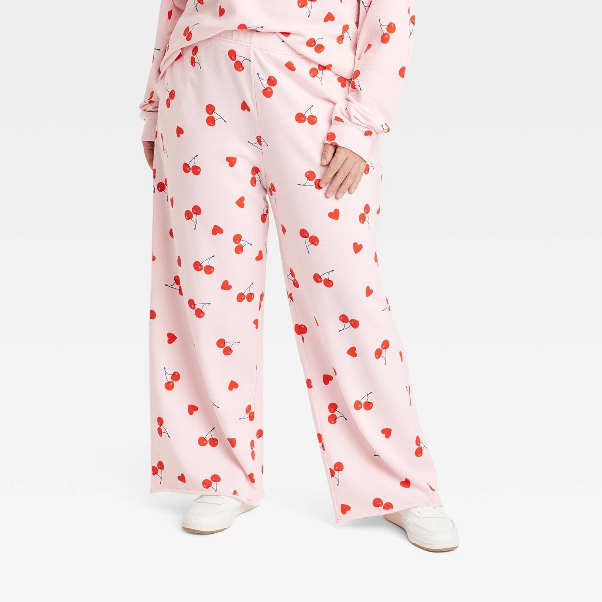 Women's Cherry Hearts Pattern Graphic Pants - Pink | Target