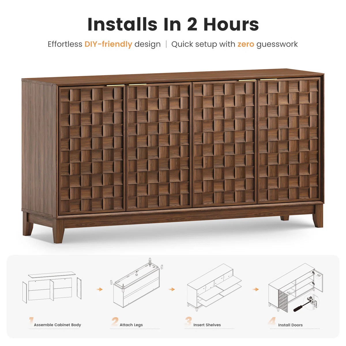 Valdean 60'' Wide Sideboard Buffet with Solid Wood Legs and Adjustable Shelves | Wayfair North America
