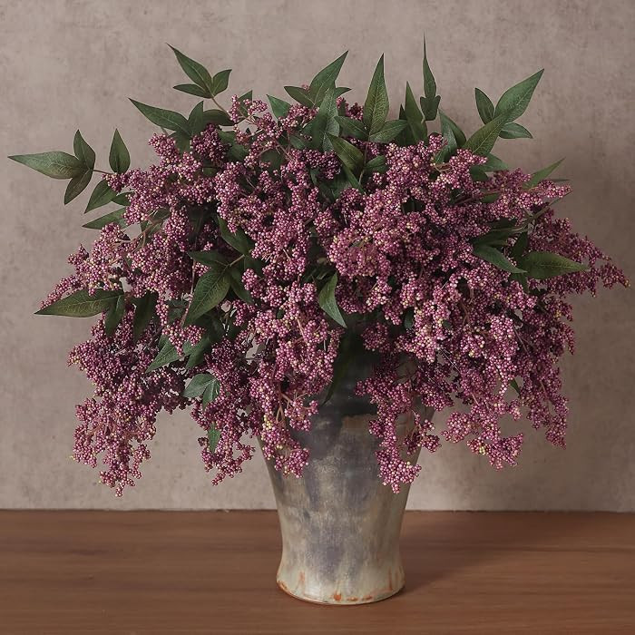 12Pcs 17"Lifelike Artificial Nandina Berry Stems for Home Decor(Dusty Plum) | Amazon (US)