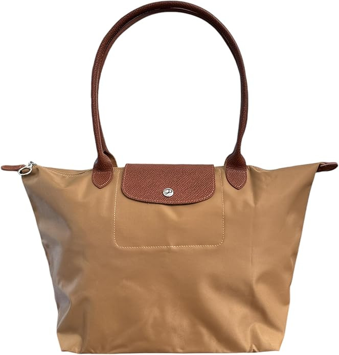 Designer-like Tote | Genuine Leather Trimming | Foldable | Nylon | Lightweight | Zipper Closure |... | Amazon (US)