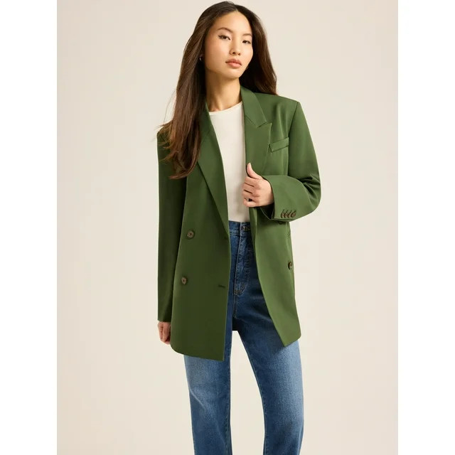 Scoop Women's Ultimate Crepe Slouchy Double Breasted Blazer, Sizes XS-XXL | Walmart (US)