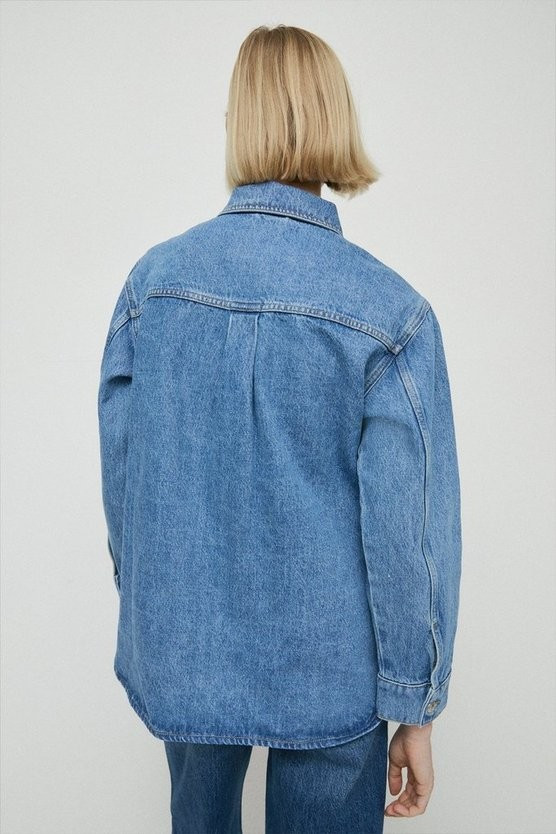 Denim Oversized Pocket Front Shacket | Warehouse UK & IE