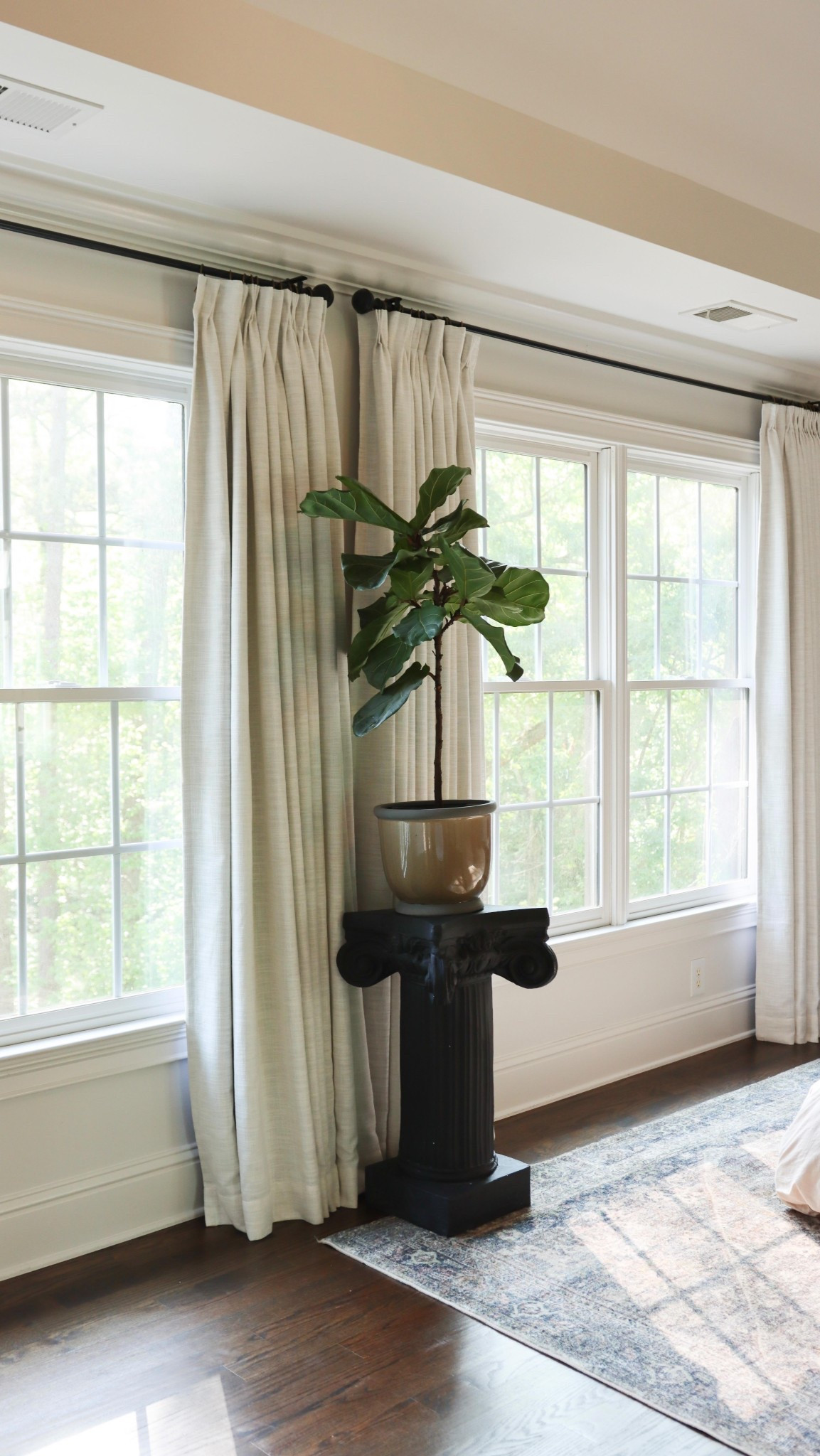 The neglected primary bedroom is finally getting the attention it deserves! It’s been 4.5 years since we bought this house and I’ve finally decided to style it! 

First thing I noticed about these gorgeous @twopagescurtains drapes was how it makes the room feel like a luxury hotel!! Not only is the quality thick and rich, but the blackout liner makes your night sleep sooo much better! 

Type: Liz Linen in color Ivory White
- Triple pleat, blackout with memory training! 

Use code “MIRANDA” for 15% off on their website! 

#twopageshome #gifted