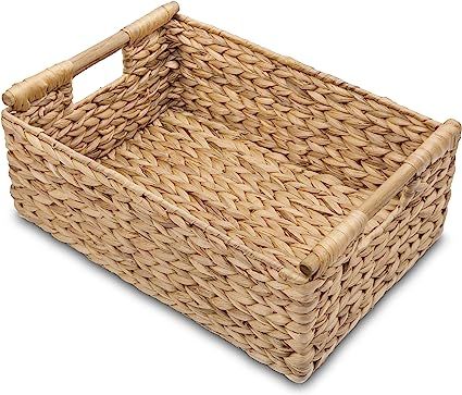 Large Wicker Basket Rectangular with Wooden Handles for Shelves, Water Hyacinth Basket Storage, N... | Amazon (US)