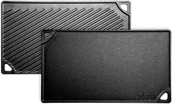 Lodge LDP3 Cast Iron Rectangular Reversible Grill/Griddle, 9.5-inch x 16.75-inch, Black | Amazon (US)