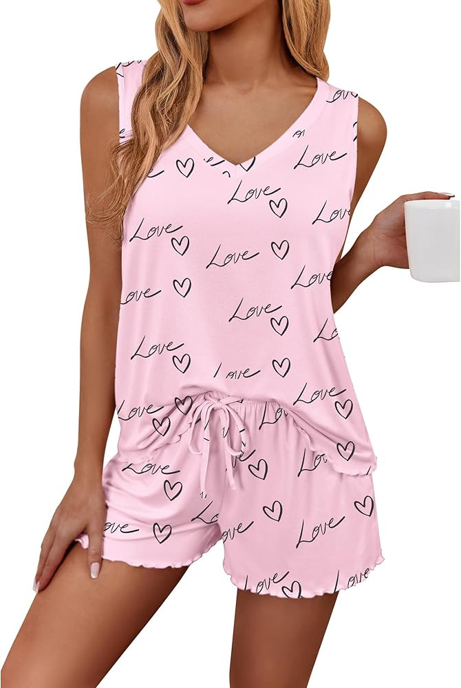Ekouaer Womens Pajamas Set Soft Comfy Sleeveless Sleepwear Tank and Shorts Pj Set Summer 2 Piece ... | Amazon (US)