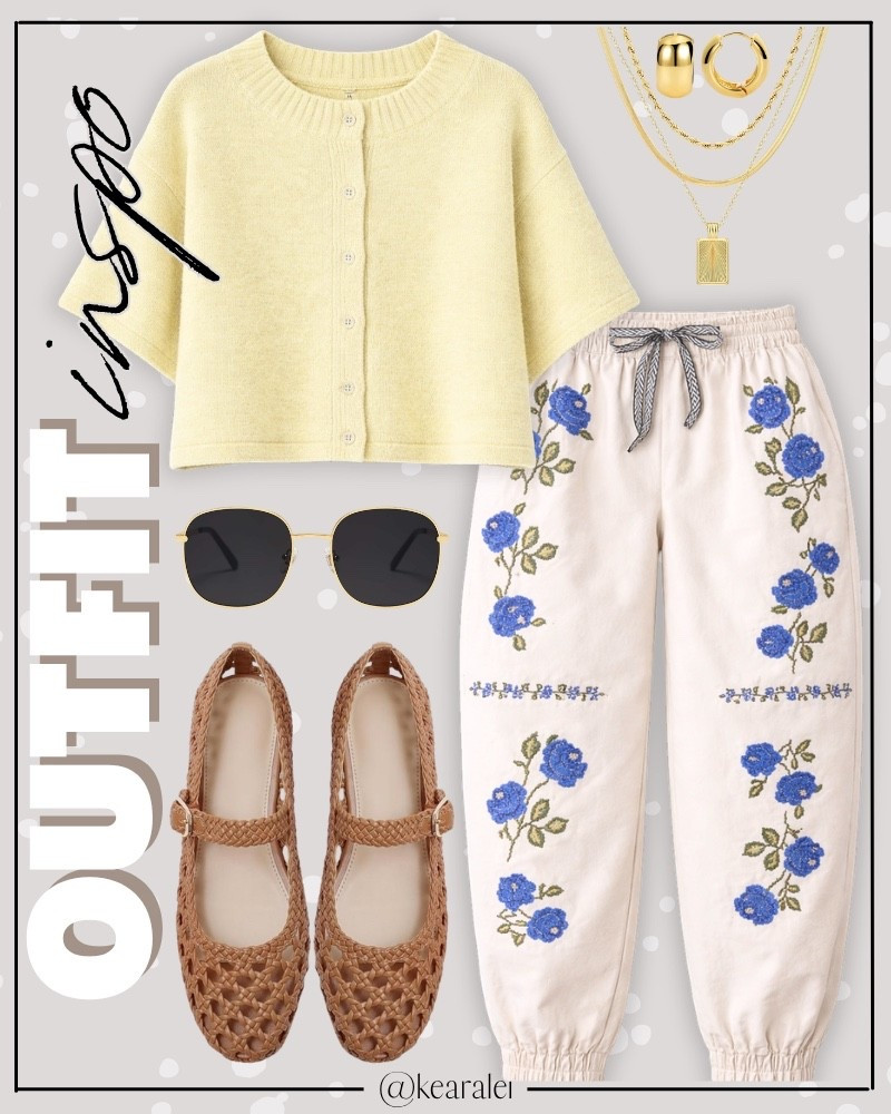 Spring outfits 2026 summer outfit butter yellow short sleeve sweater cardigan blue floral embroidered white barrel jeans denim Free People inspired outfit looks for less Amazon fashion affordable outfits yellow fuzzy short sleeve sweater knit vest cardigan shirt knit top with wide leg light wash ivory off white wide leg drawstring pants free people barrel jeans barrel leg denim faux suede leather woven strappy buckle Mary Jane ballet flats target shoes tan cognac leather crossbody purse handbag boho outfit casual mom outfit momiform business casual teacher outfit teaching workwear office casualwork wear outfits || #freepeople #boho #amazon #abercrombie #target #fashion #spring #teacher
.
.
deals sales sale alert Amazon fashion, teacher outfits, business casual, casual outfits, neutrals, street style, Midi skirt, Maxi Dress, Swimsuit, Bikini, Travel, skinny Jeans, Puffer Jackets, Concert Outfits, Cocktail Dresses, Sweater dress, Sweaters, cardigans Fleece Pullovers, hoodies, button-downs, Oversized Sweatshirts, Jeans, High Waisted Leggings, dresses, joggers, fall Fashion, winter fashion, leather jacket, Sherpa jackets, Deals, shacket, Plaid Shirt Jackets, apple watch bands, lounge set, Date Night Outfits, Vacation outfits, Mom jeans, shorts, sunglasses, Disney outfits, Romper, jumpsuit, Airport outfits, biker shorts, Weekender bag, plus size fashion, Stanley cup tumbler, boots booties tall over the knee, ankle boots, Chelsea boots, combat boots, pointed toe, chunky sole, heel, high heels, mules, clogs, sneakers, slip on shoes, Nike, adidas, vans, dr. marten’s, ugg slippers, golden goose, sandals, high heels, loafers, Birkenstocks, Steve Madden Target, Abercrombie and fitch, Nordstrom

#LTKootd #LTKSeasonal #LTKSaleAlert