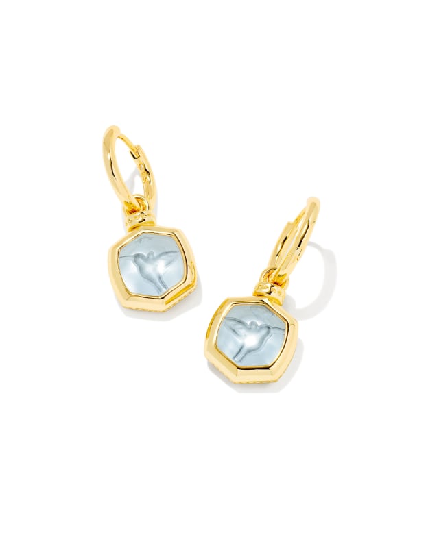 Davie Intaglio Convertible Gold Huggie Earrings in Light Sky Blue Glass Hummingbird | Kendra Scott