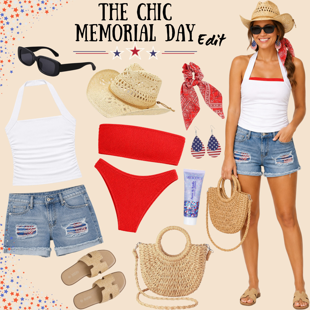 The Chic Memorial Day Edit 🇺🇸

I did the digging so you don’t have to — this red, white & blue edit is full of affordable Amazon finds plus pieces people already love most on my LTK!!

I pulled together easy summer staples that feel festive, flattering, and actually wearable: a white halter top, statement denim shorts, a red bikini, straw sandals, a woven beach bag, sunglasses, patriotic earrings, and a straw cowboy hat to finish the look.

This is the kind of outfit formula that works for Memorial Day weekend, Fourth of July, backyard BBQs, lake days, beach trips, pool parties, fireworks, and all those summer plans where you want to look cute without trying too hard.

It also makes such a good pick for country concerts, summer concerts, Nashville trips, festival outfits, and western-inspired summer looks. 

The patriotic denim shorts give the outfit a fun statement moment, while the white halter and red bikini keep it classic, easy, and rewearable.

I curated this from so many affordable Amazon finds to pull together the pieces that are actually worth buying first — the kind of look that feels perfect for cowgirl concert outfit ideas, casual concert outfits, beach vacations, summer weekends, and hot-weather plans beyond just one holiday.

↓ Everything is linked!

#LTKActive #LTKSaleAlert #LTKTravel