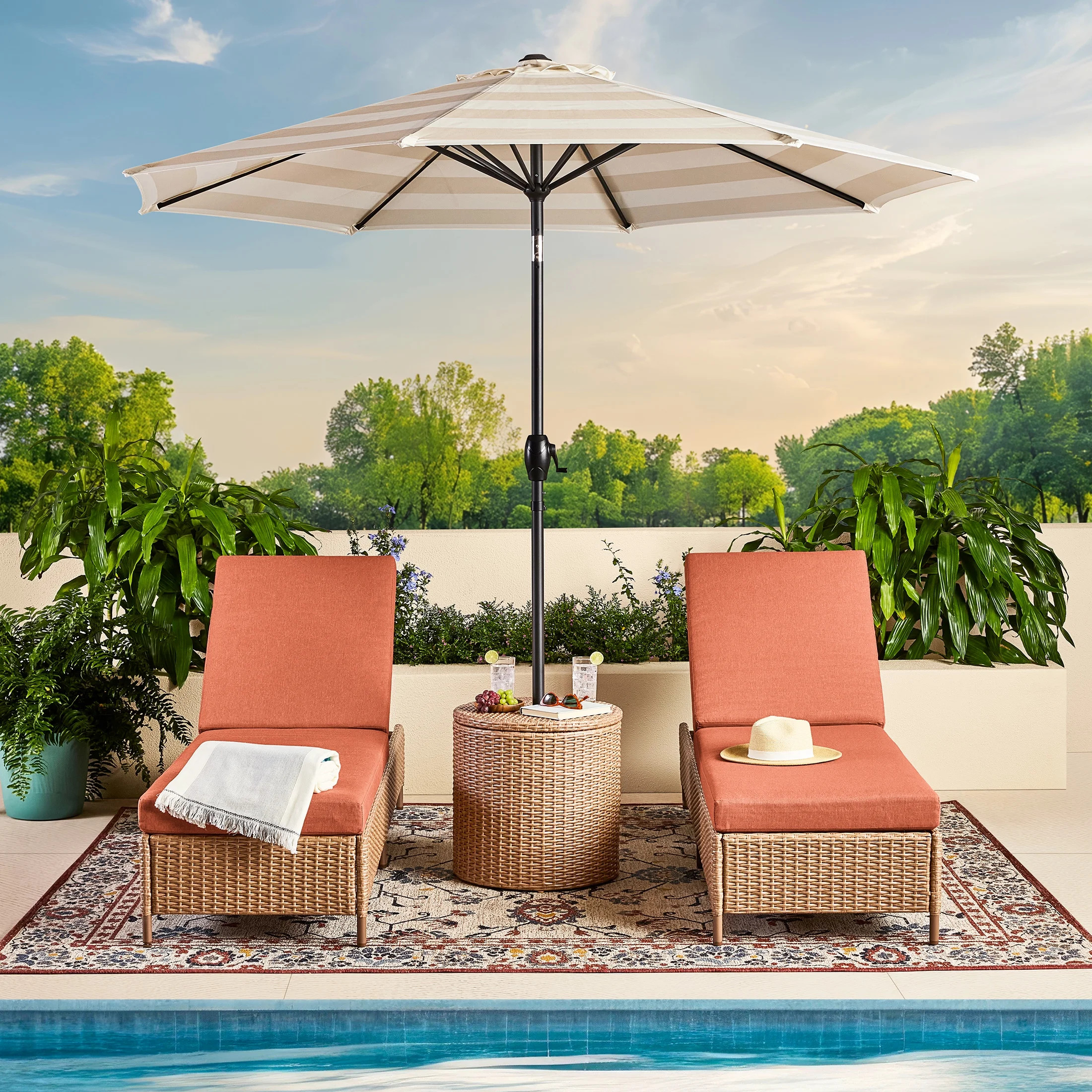 Mainstays Chelsea Outdoor Patio Steel Chaise Lounge,Terra Cotta | Walmart (US)